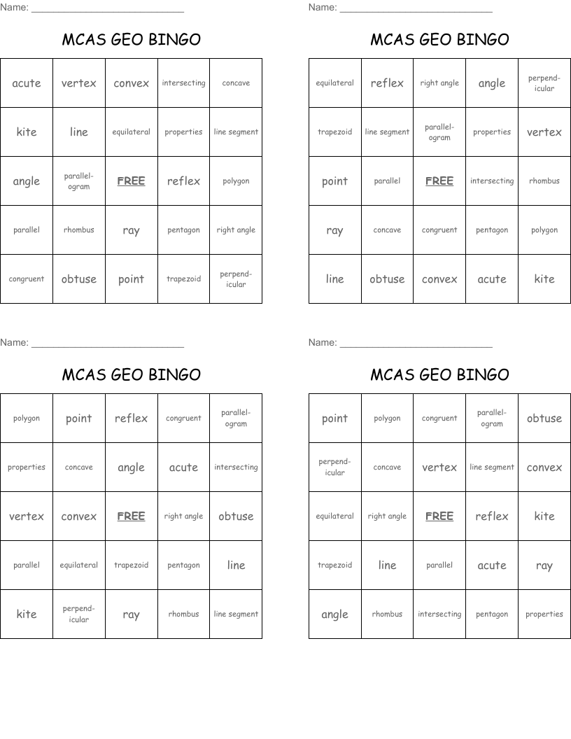 MCAS GEO BINGO