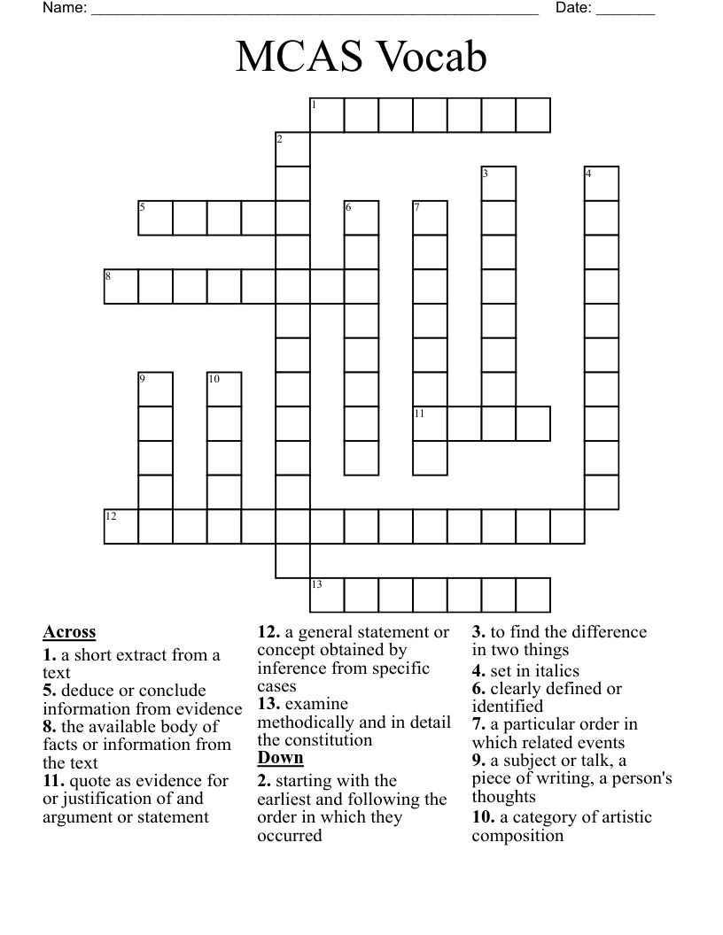MCAS Vocab Crossword