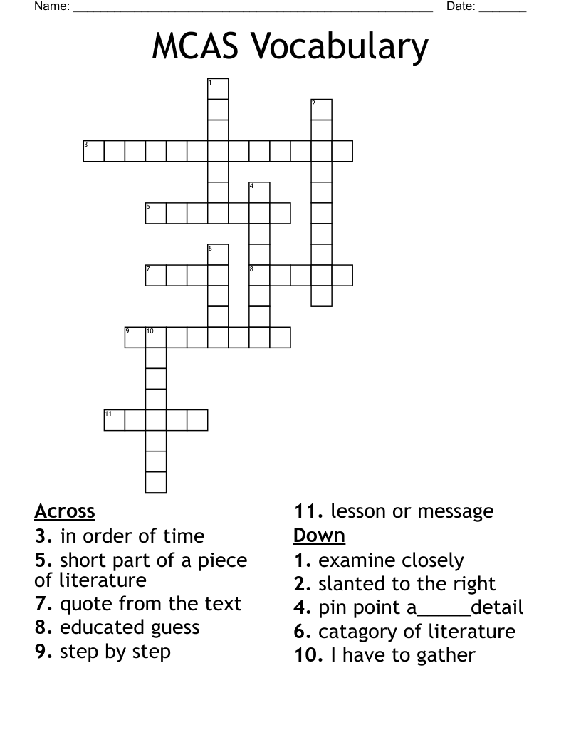 MCAS Vocabulary Crossword