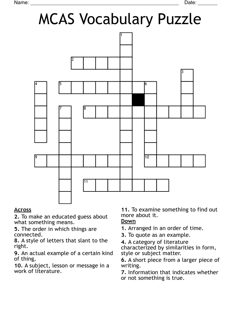 MCAS Vocabulary Puzzle Crossword
