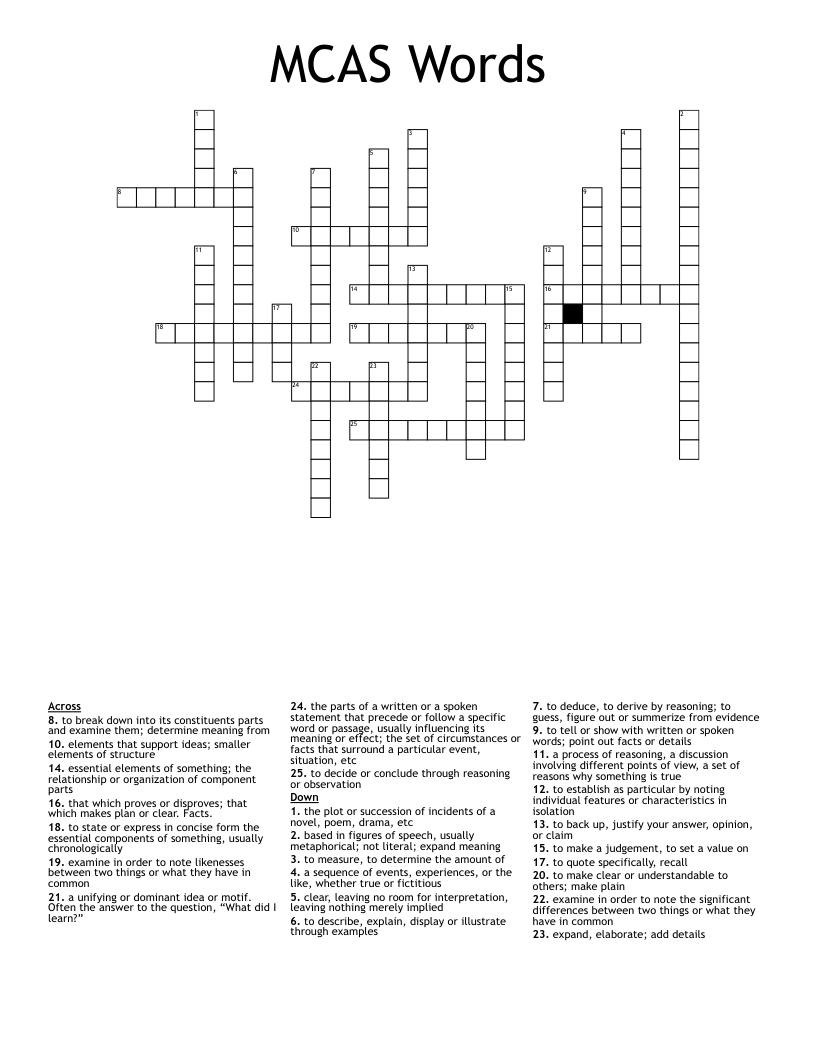 MCAS Words Crossword