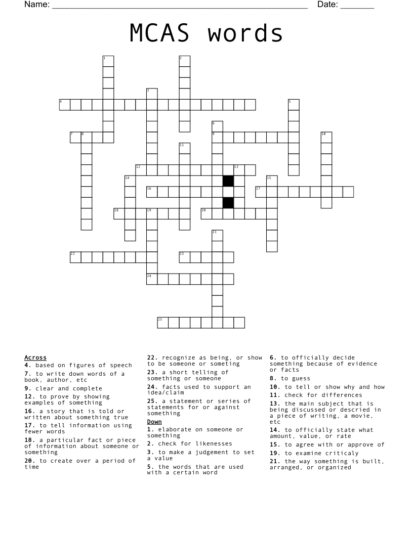 MCAS words Crossword