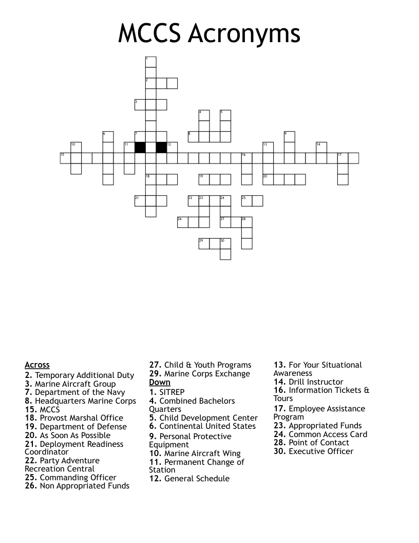 MCCS Acronyms Crossword