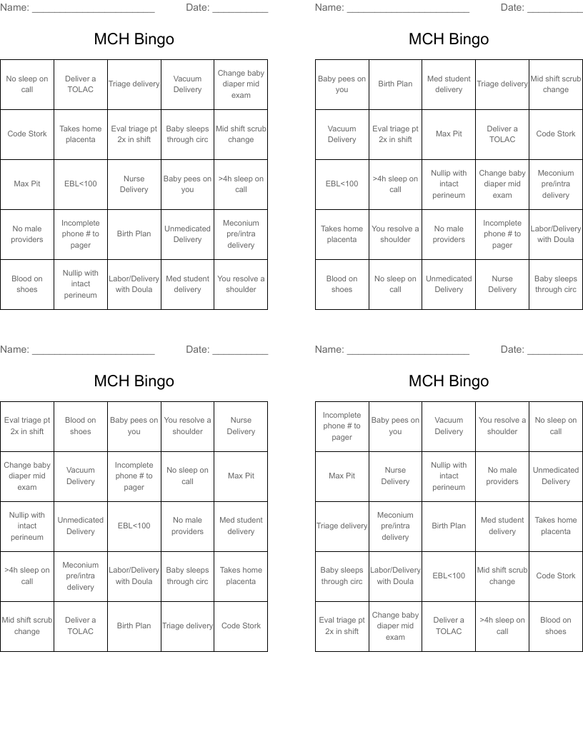 MCH Bingo