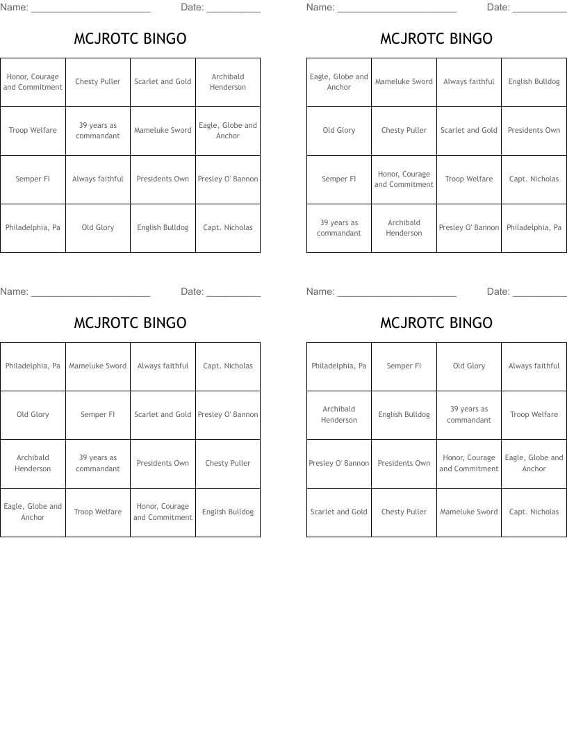 MCJROTC BINGO