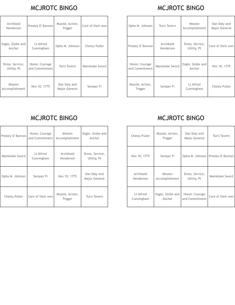 MCJROTC BINGO