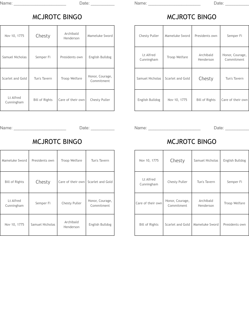 MCJROTC BINGO