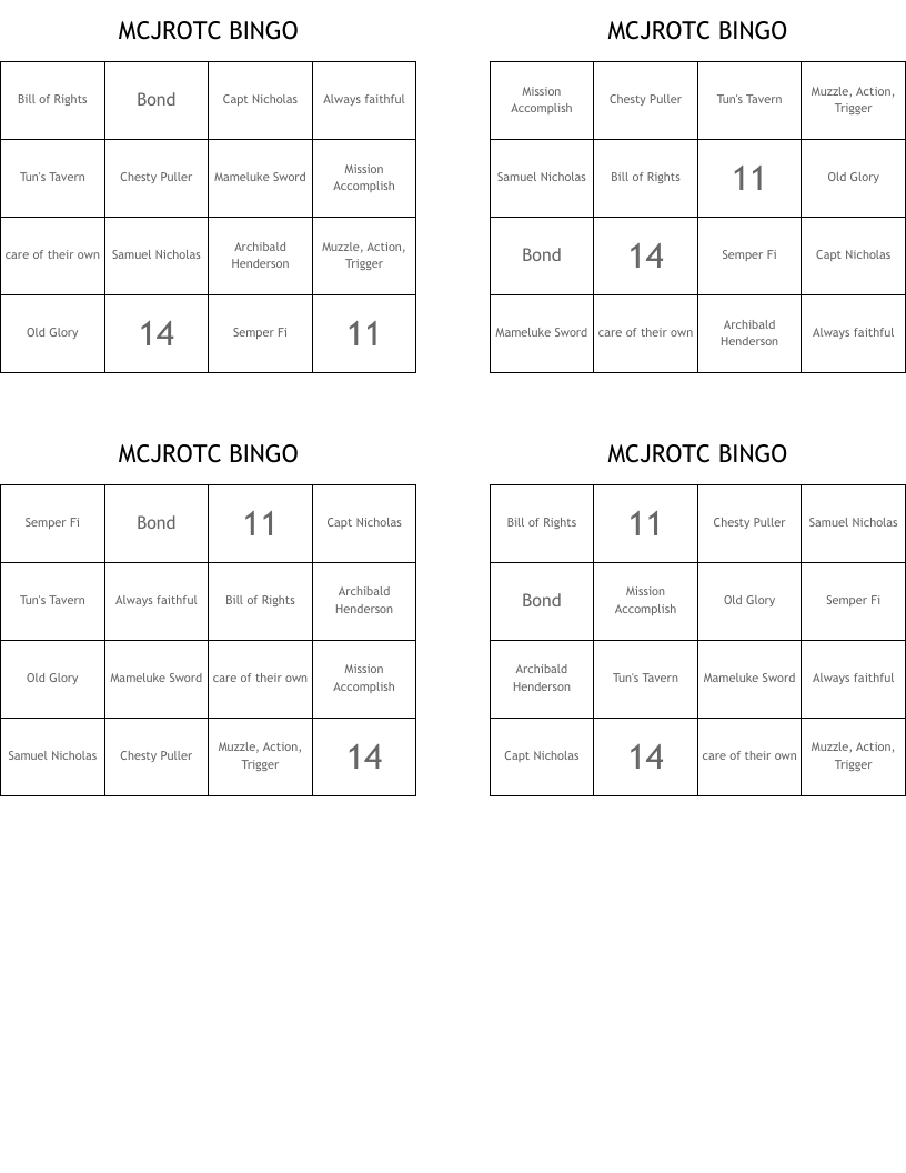 MCJROTC BINGO 