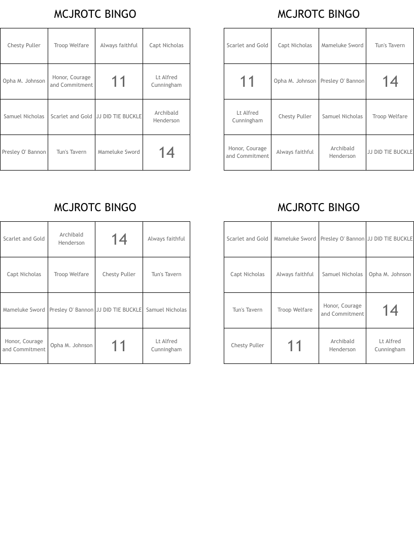 MCJROTC BINGO 