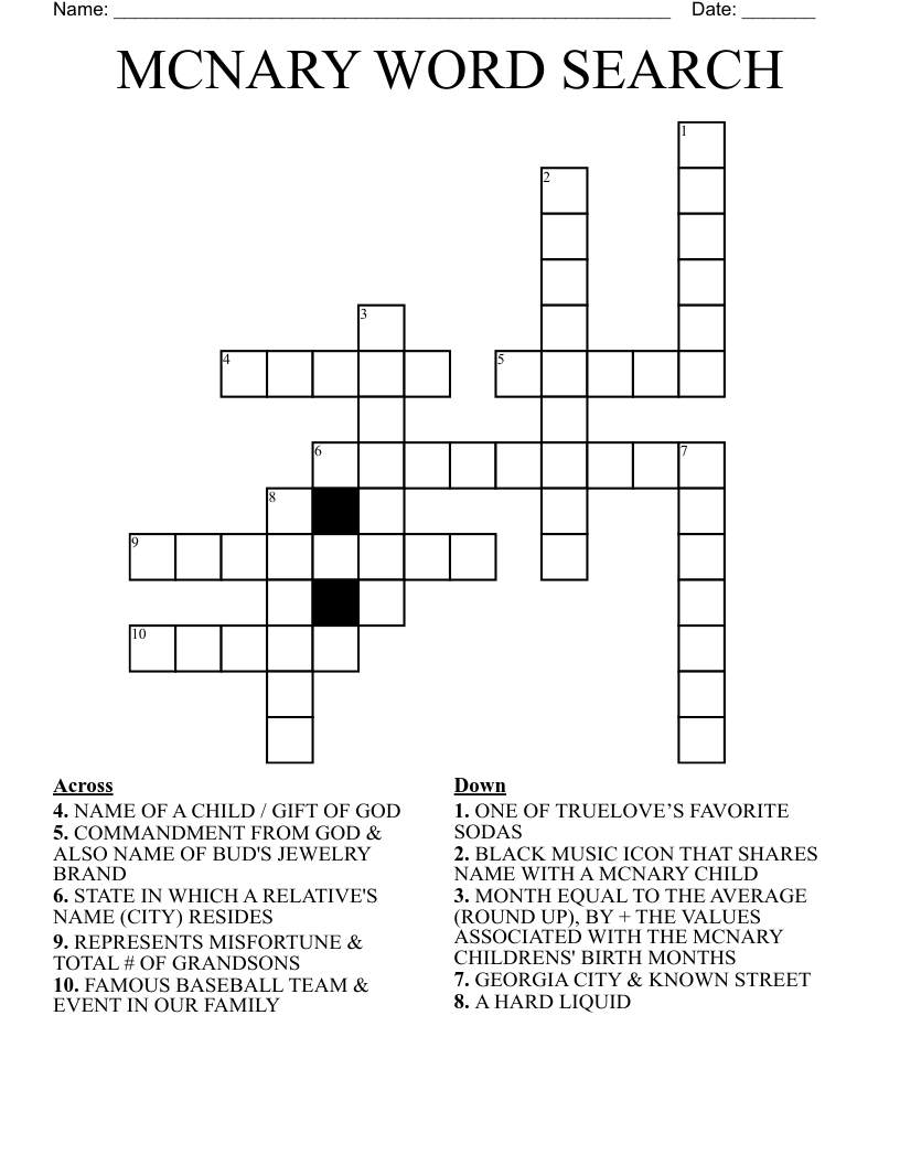 MCNARY WORD SEARCH Crossword