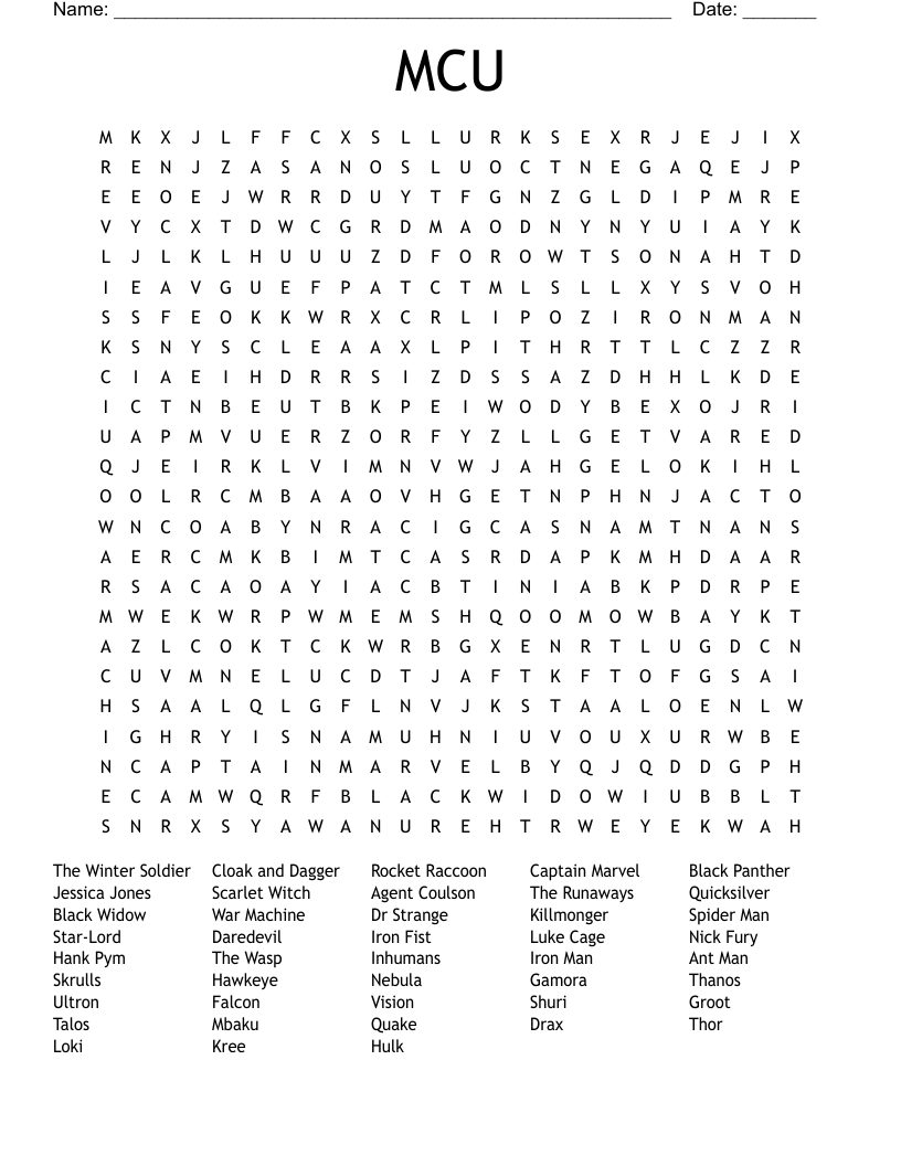 MCU  Word Search
