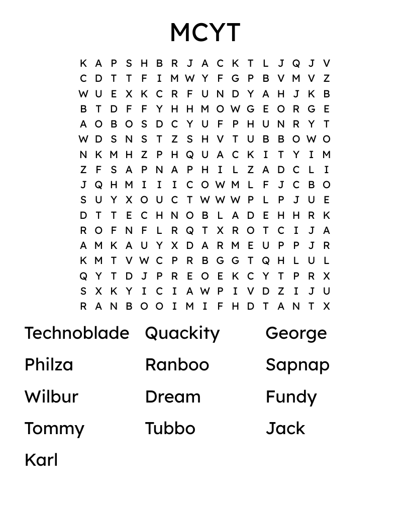 MCYT Word Search