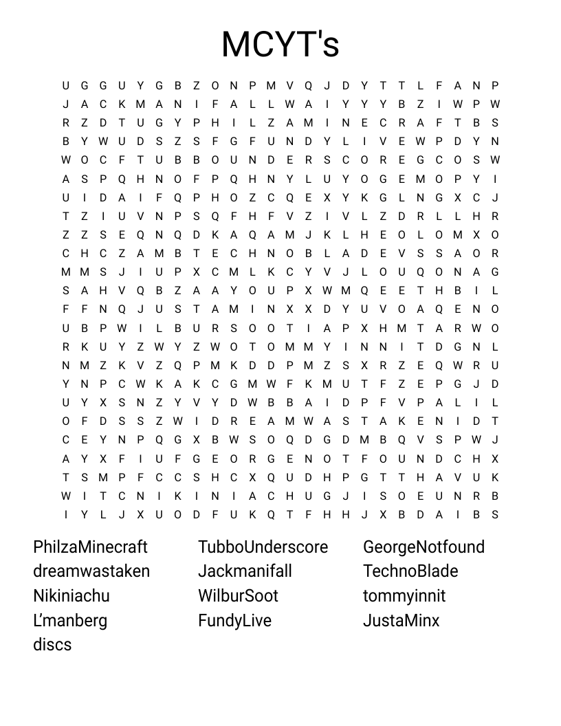 MCYT's Word Search