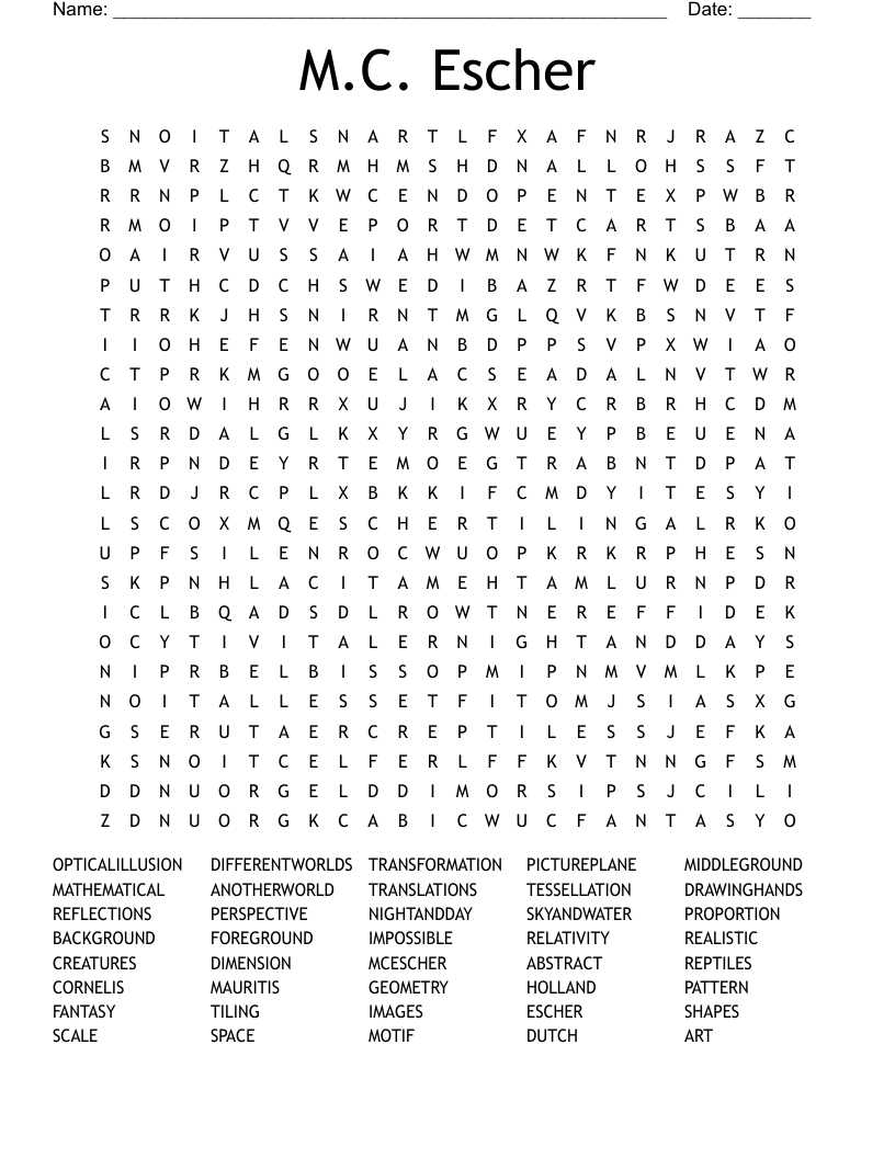 M.C. Escher Word Search