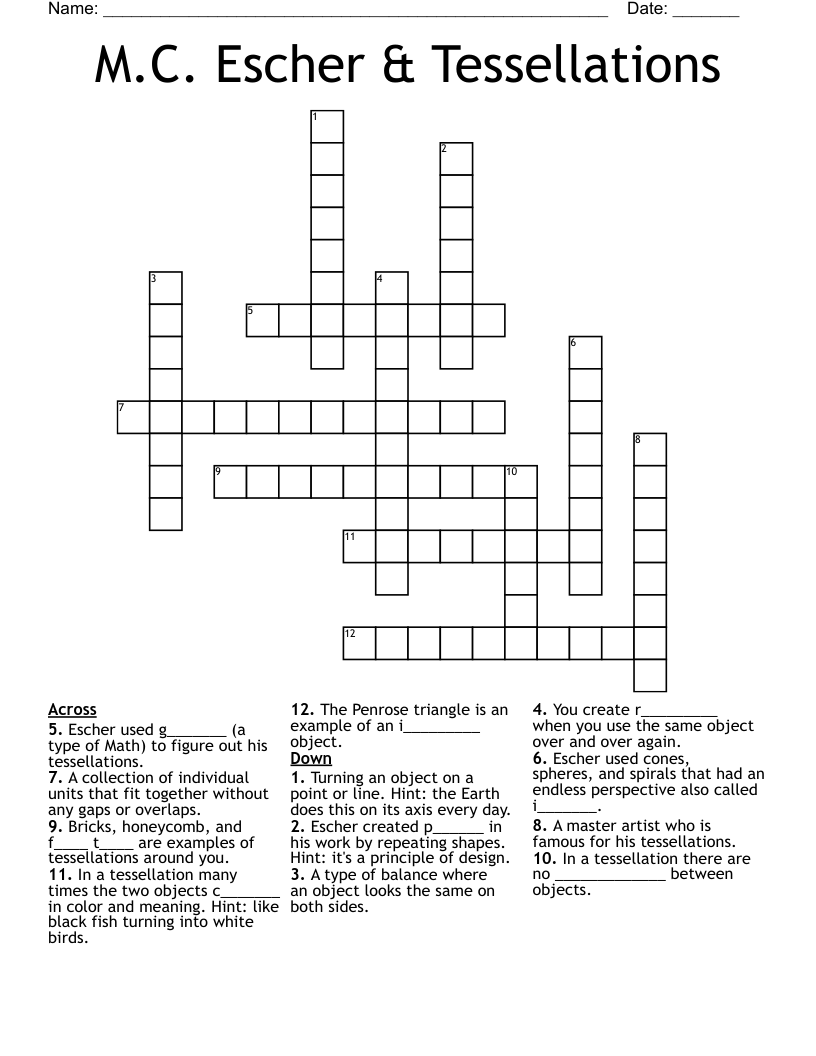 M.C. Escher & Tessellations Crossword