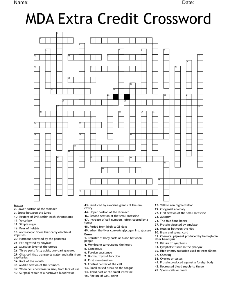 MDA Extra Credit Crossword