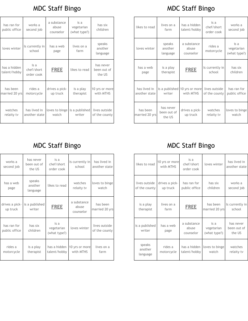 MDC Staff Bingo