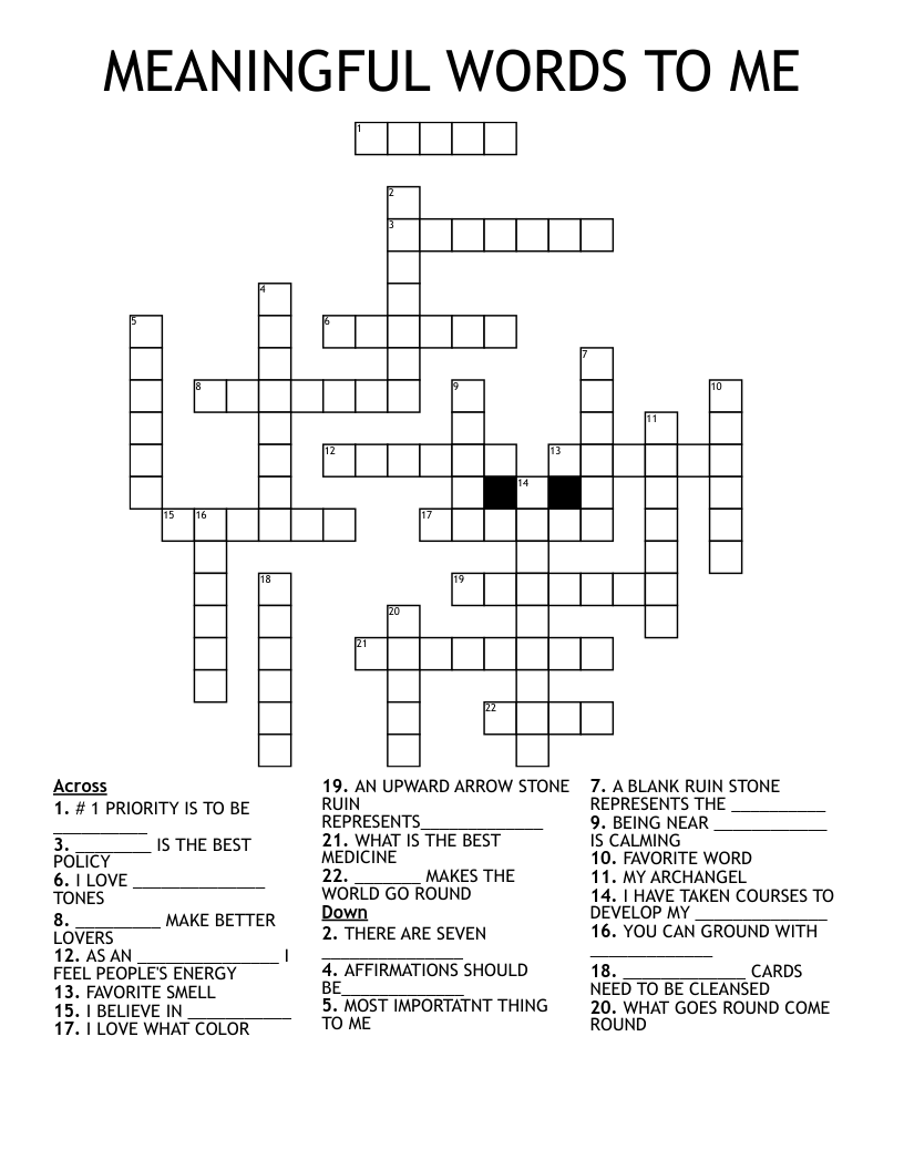 MEANINGFUL WORDS TO ME Crossword