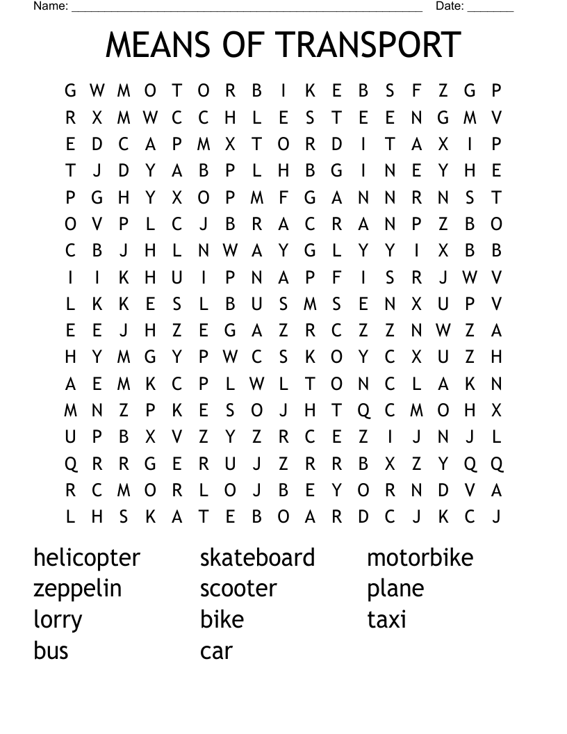 MEANS OF TRANSPORT Word Search