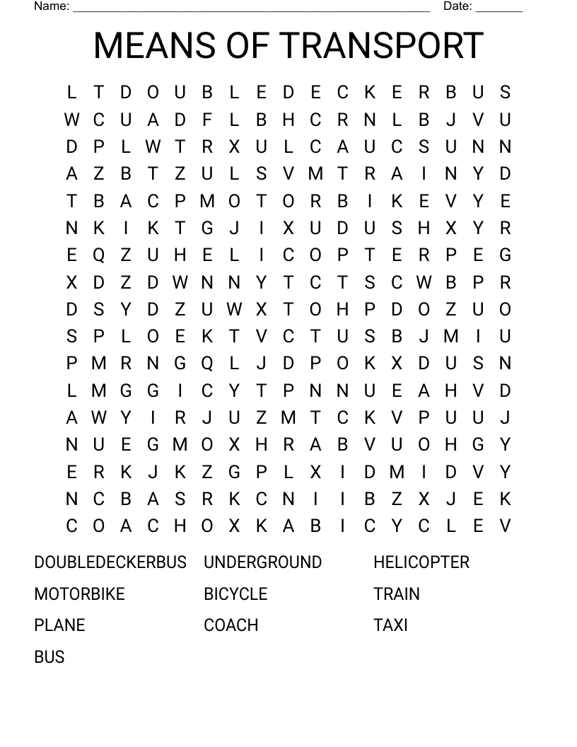 MEANS OF TRANSPORT Word Search
