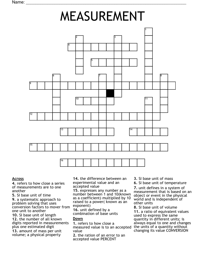 MEASUREMENT Crossword