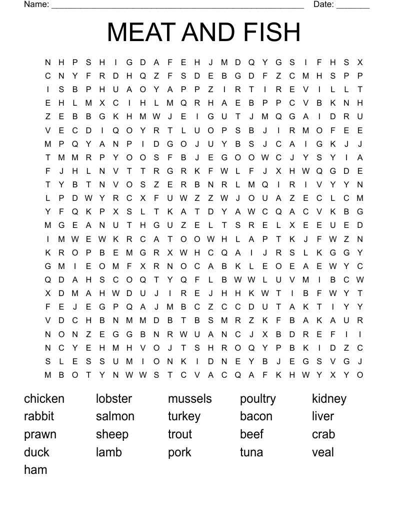 MEAT AND FISH Word Search