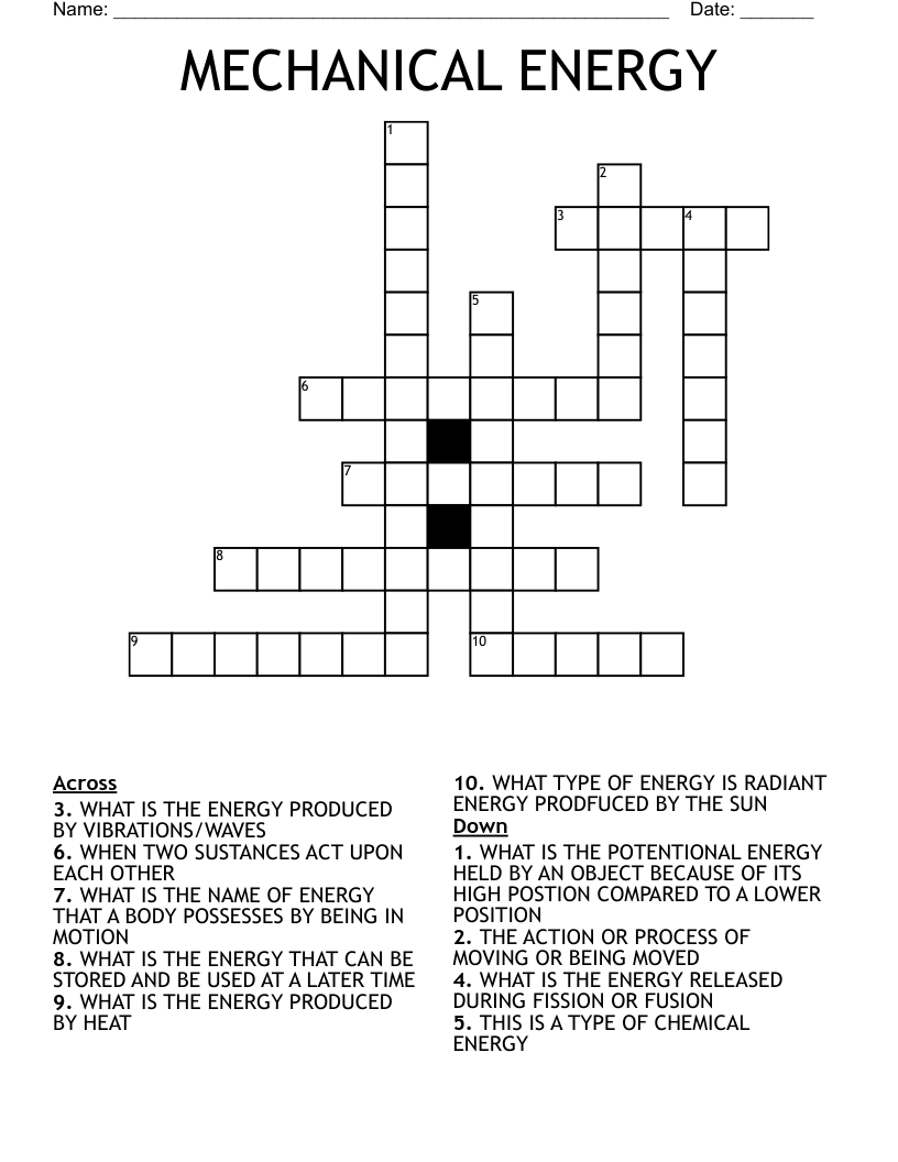 MECHANICAL ENERGY Crossword