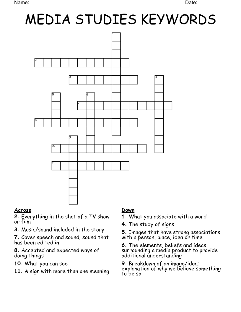 MEDIA STUDIES KEYWORDS Crossword