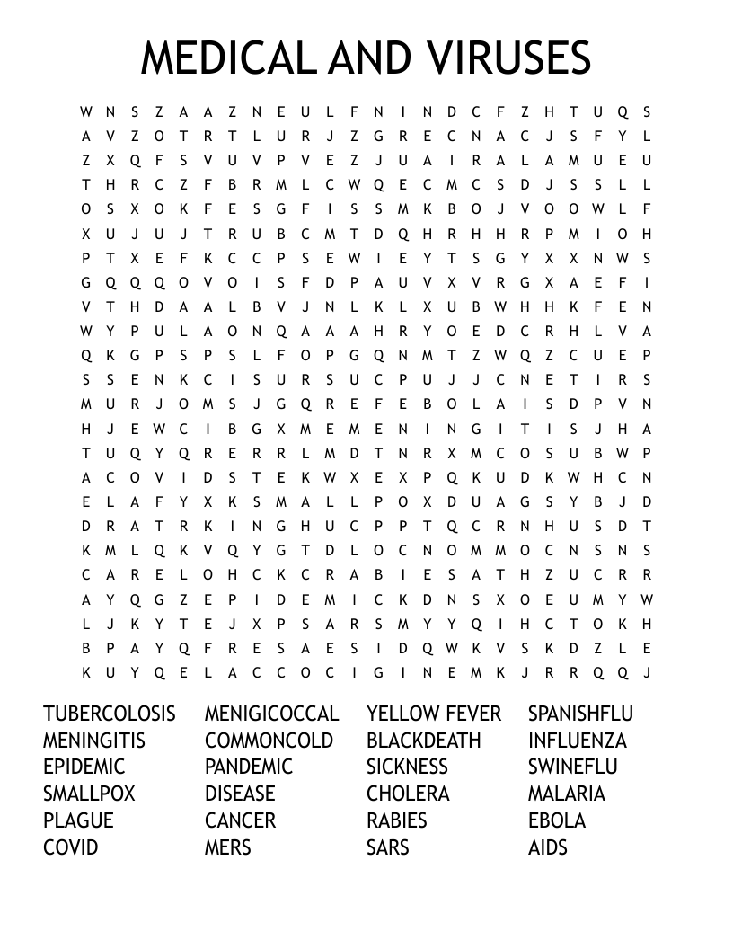 MEDICAL AND VIRUSES Word Search
