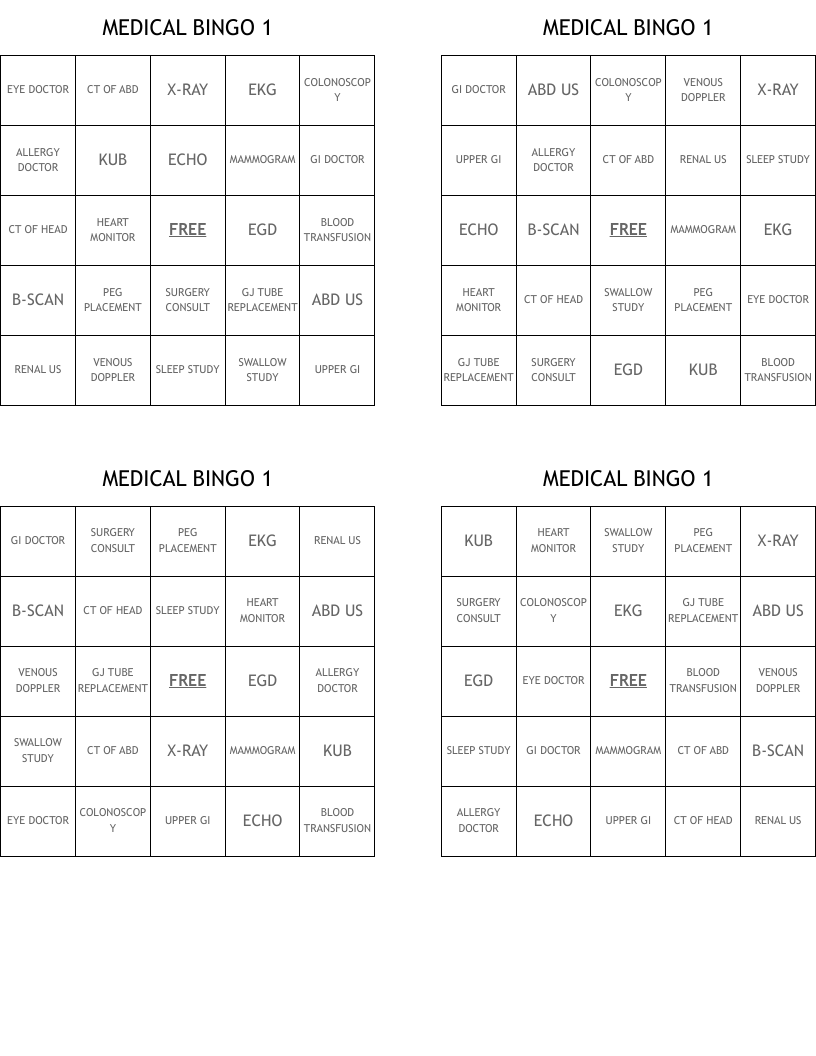 MEDICAL BINGO 1