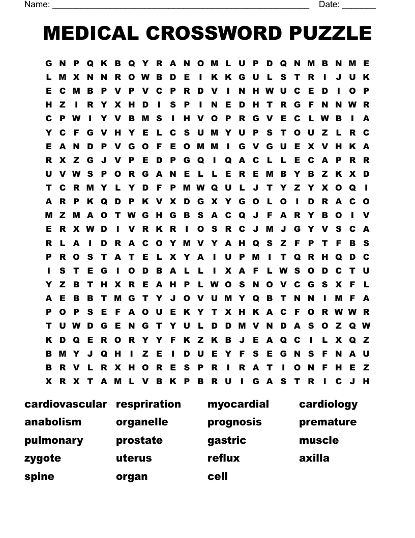 MEDICAL CROSSWORD PUZZLE Word Search