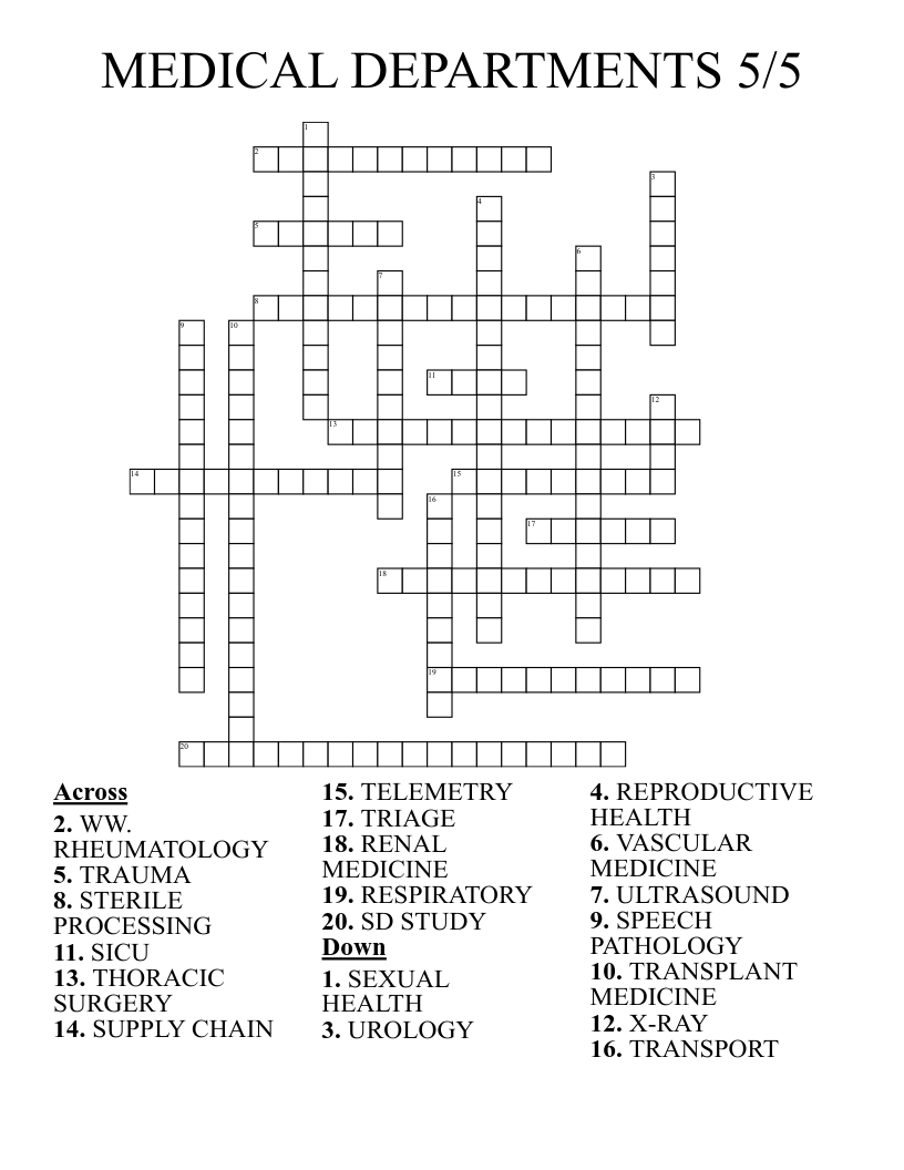 MEDICAL DEPARTMENTS  5/5 Crossword