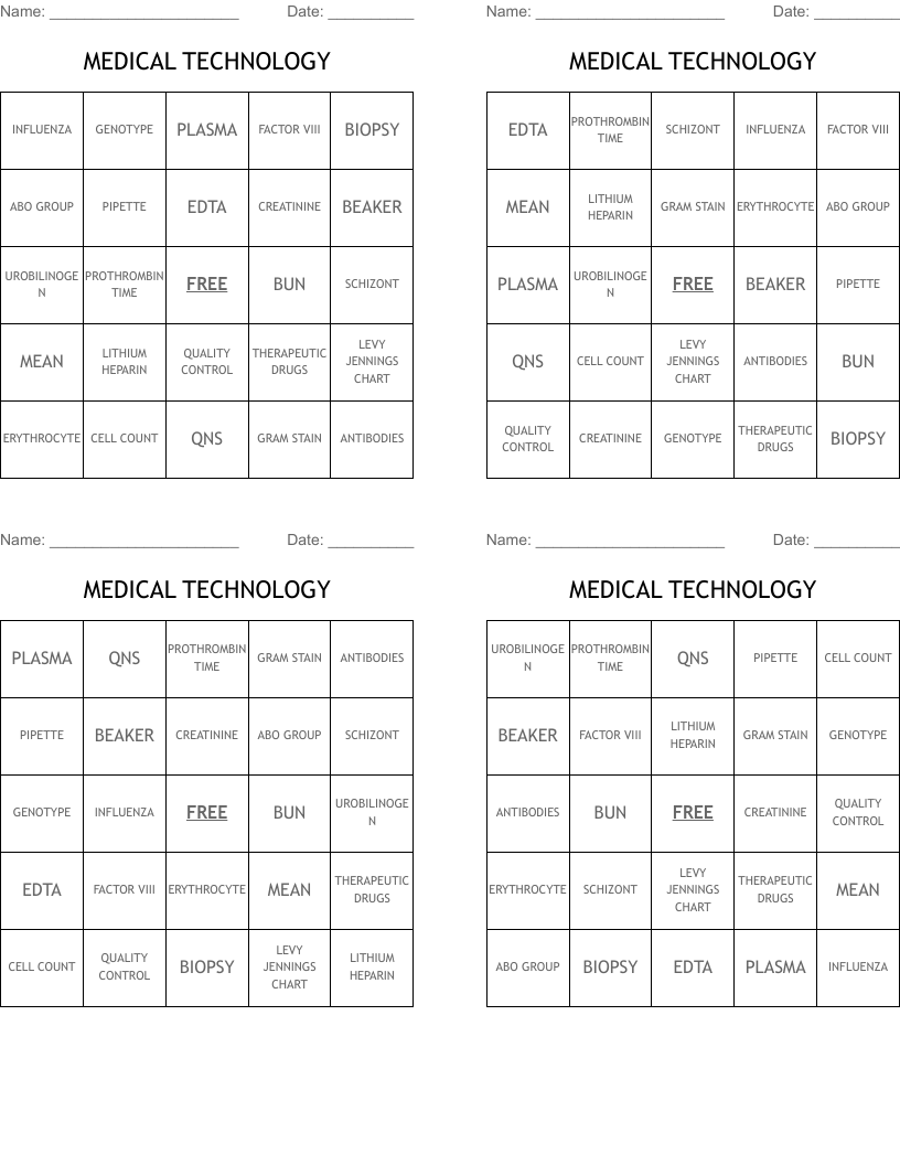 MEDICAL TECHNOLOGY Bingo Cards