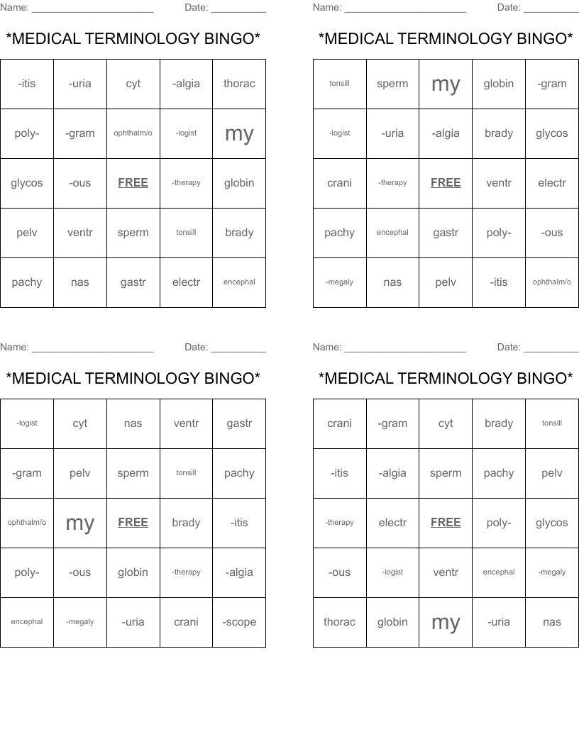 *MEDICAL TERMINOLOGY BINGO*