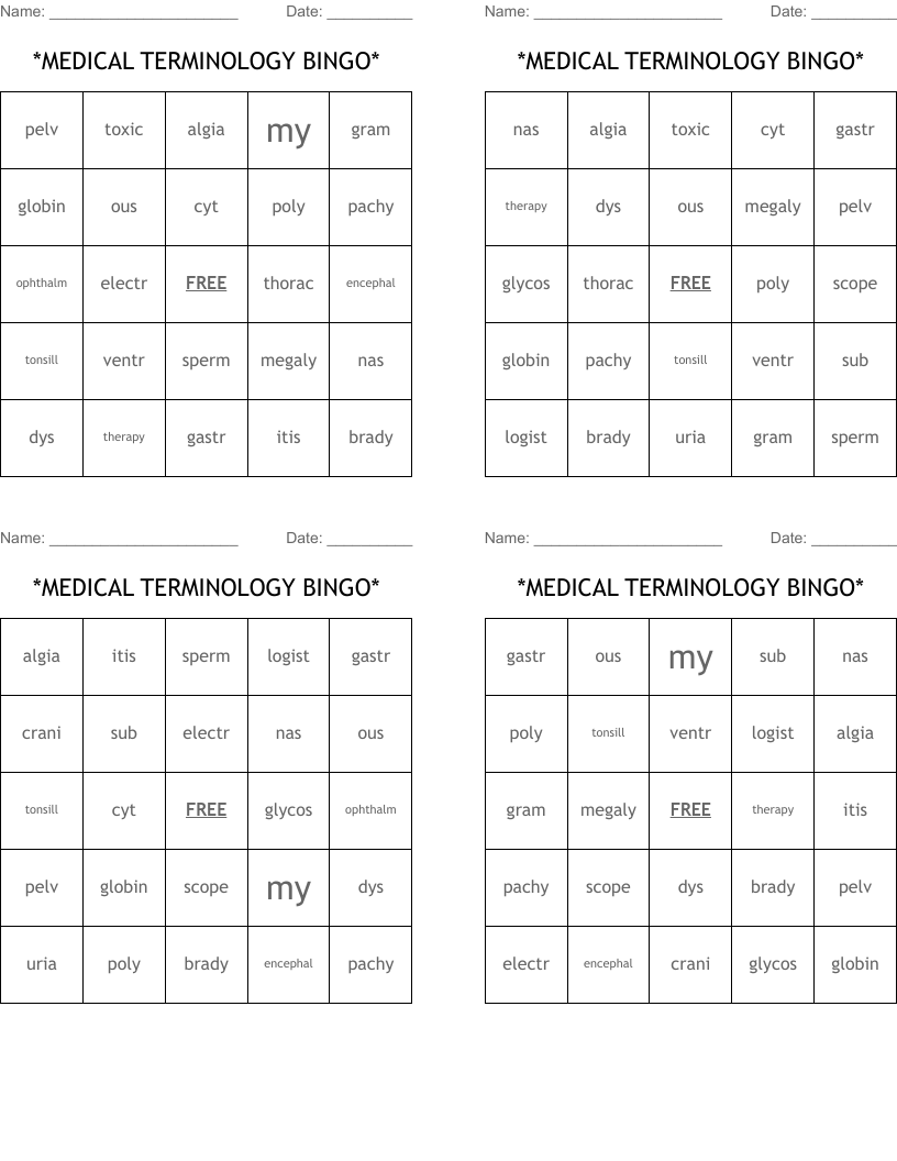 *MEDICAL TERMINOLOGY BINGO*