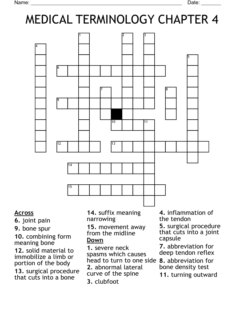 MEDICAL TERMINOLOGY CHAPTER 4 Crossword