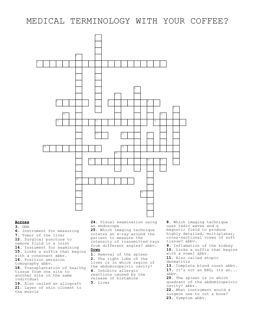 MEDICAL TERMINOLOGY WITH YOUR COFFEE? Crossword