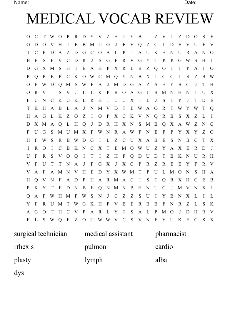 MEDICAL VOCAB REVIEW Word Search