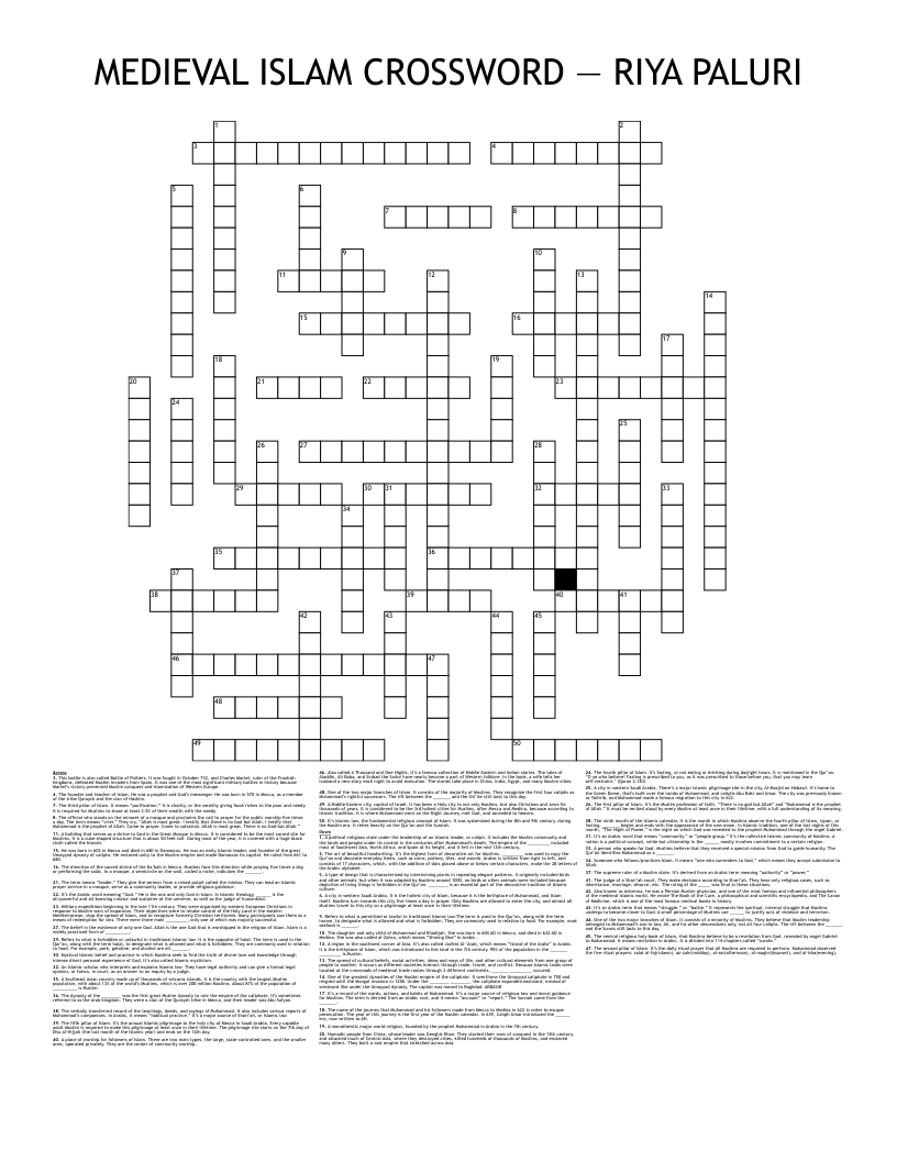 MEDIEVAL ISLAM CROSSWORD — RIYA PALURI