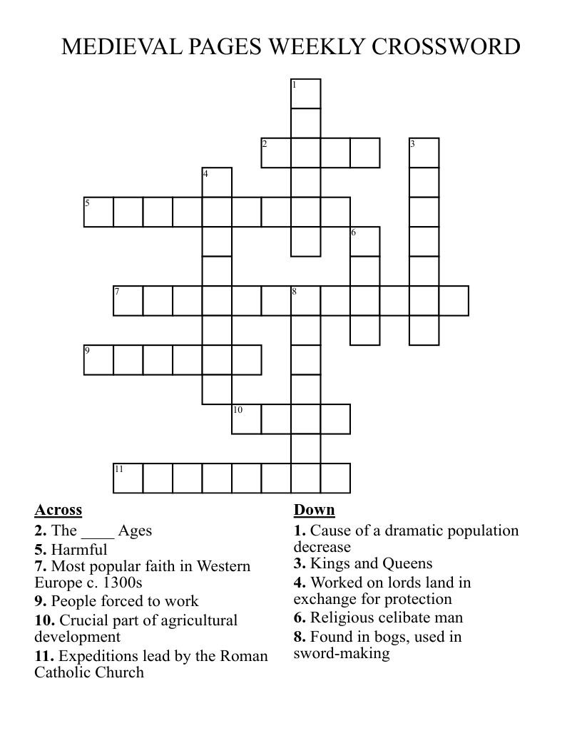MEDIEVAL PAGES WEEKLY CROSSWORD