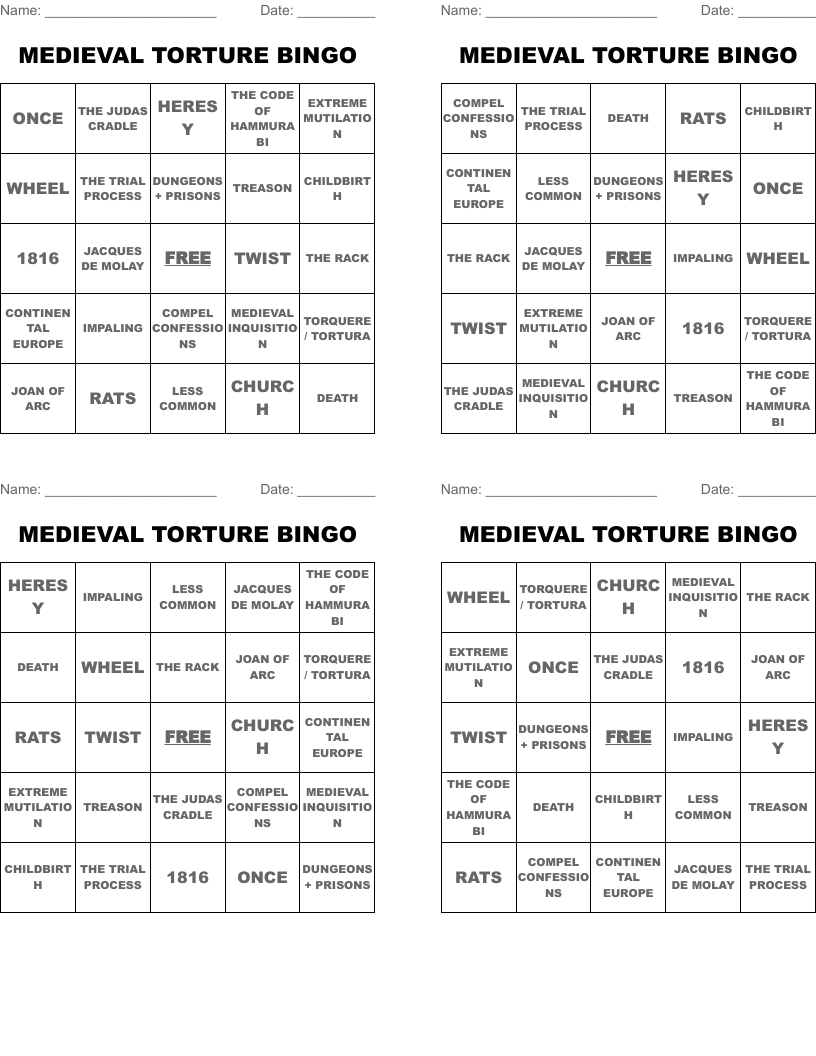 MEDIEVAL TORTURE BINGO