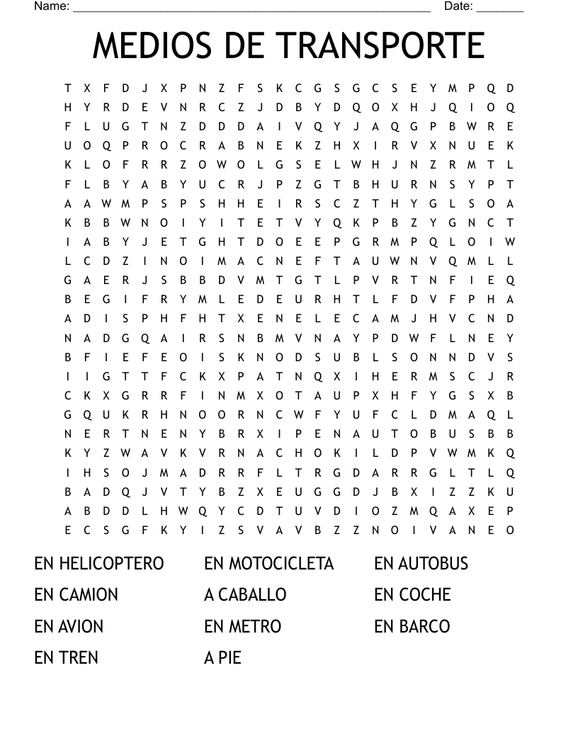 MEDIOS DE TRANSPORTE Word Search