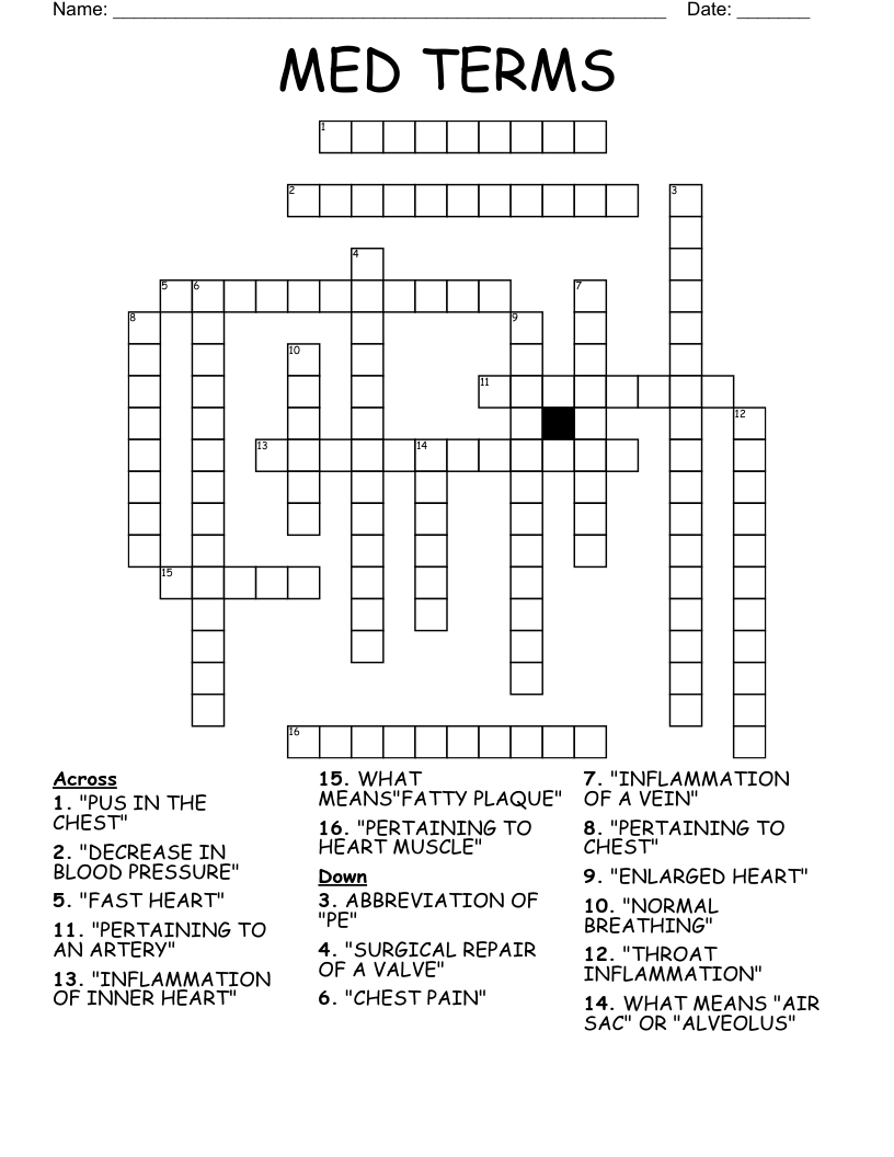 MED TERMS Crossword