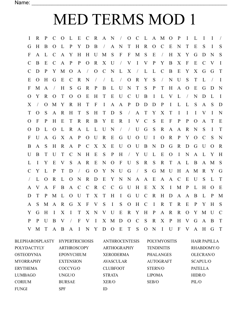 MED TERMS MOD 1 Word Search