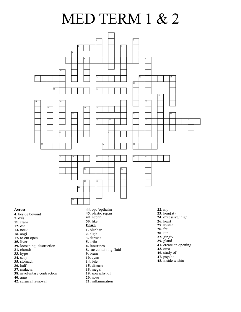 MED TERM 1 & 2 Crossword
