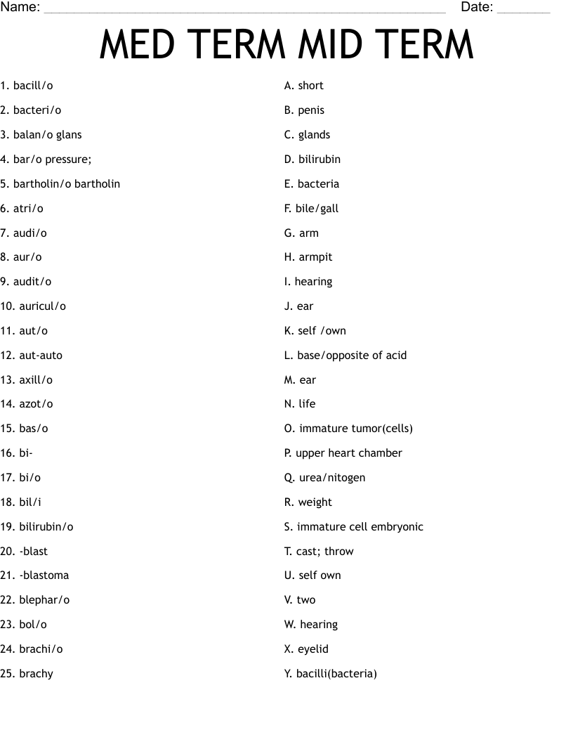 MED TERM MID TERM Worksheet
