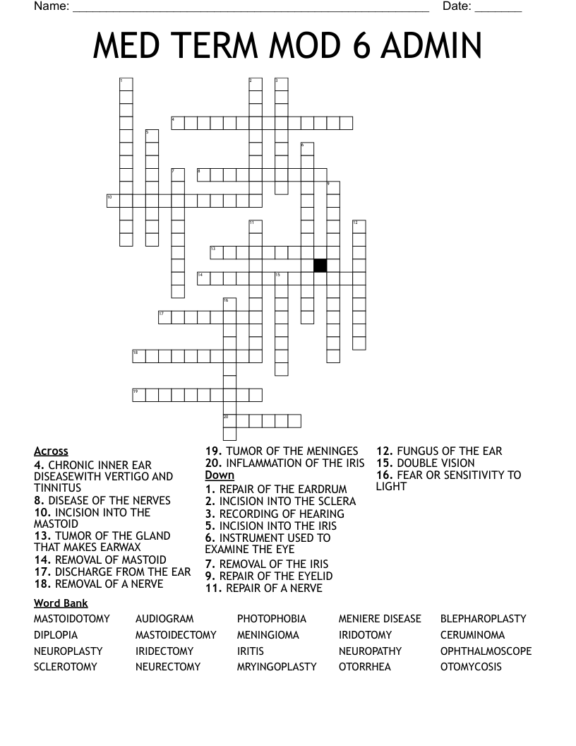 MED TERM MOD 6 ADMIN Crossword