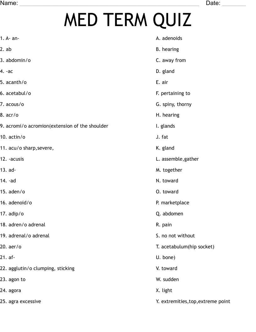 MED TERM QUIZ Worksheet