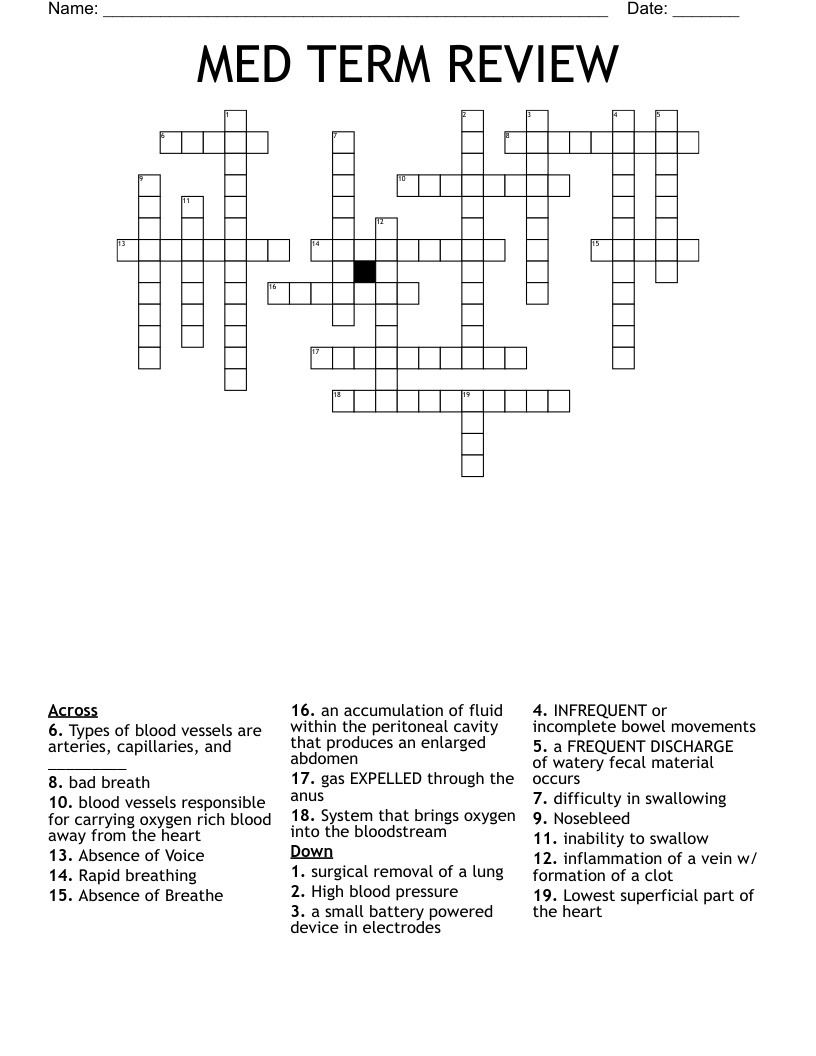 MED TERM REVIEW Crossword