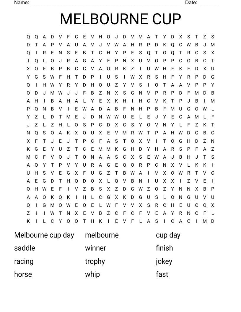 MELBOURNE CUP Word Search